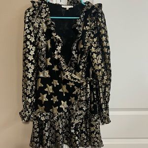 LoveShackFancy Findlay Metallic Star Mini Wrap Dress